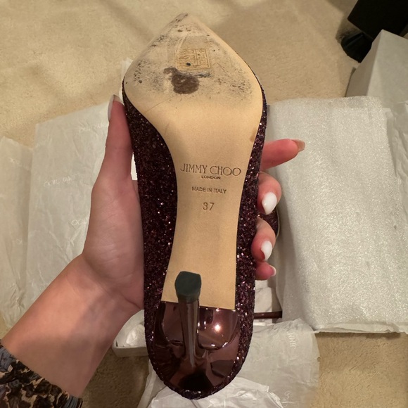 Jimmy Choo Wine Size 7B Very Gently Worn Beautiful Sparkly Heels - Picture 9 of 9